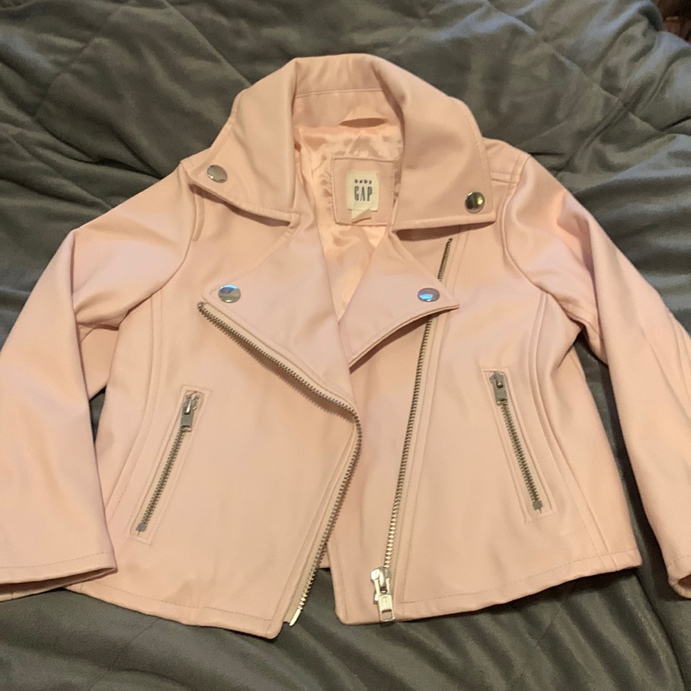 Baby Gap Size 3 Toddler Pink Faux Leather Moto Jacket